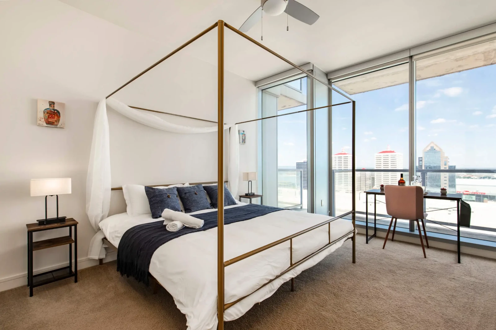 bedroom with balcony view