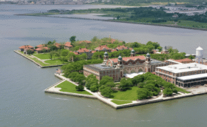 ellis island NY aerial view